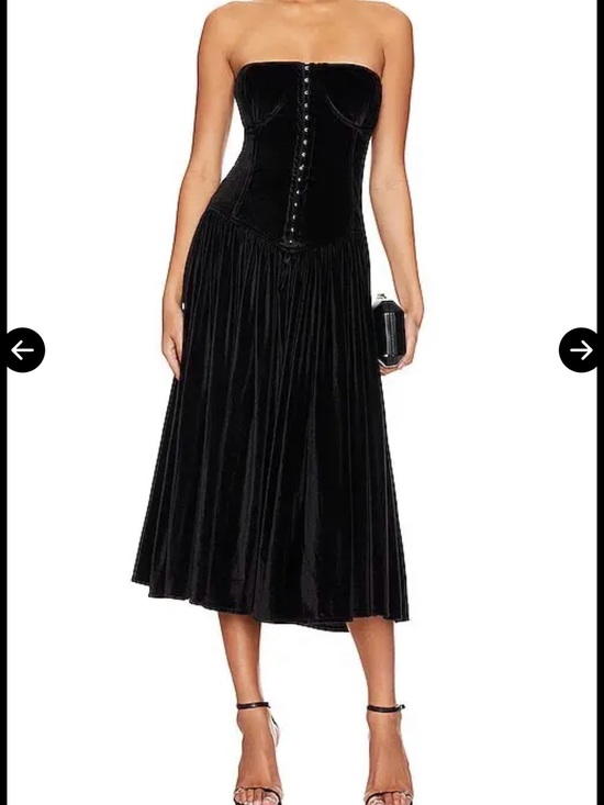 Love The Label Dresses & Skirts - Love the Label Carmen Black Velvet Corset Midi Dress XS Boned Strapless